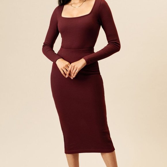 Kotn Dresses & Skirts - FINAL SALE ⚡️ Kotn Ribbed Pencil Skirt - Zinfandel 🍷🍇